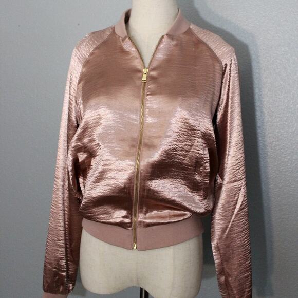 Tone It Up Rose Gold Satin Bomber Jacket Size Small - Picture 3 of 8